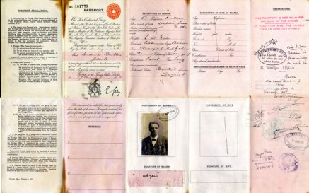 Several pages of WB Yeats' passport laid out flat