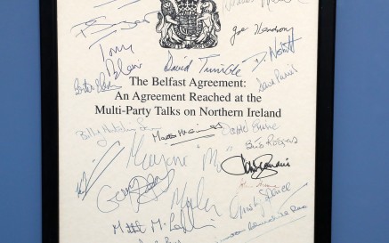 Good Friday Agreement copy on wall inside Seamus Heaney: Listen Now Again exhibition