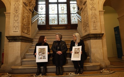 Ciare Kerrigan, Annie West and Dr Audrey Whitty sitting on stairs