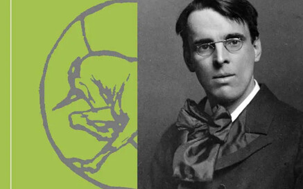 Portrait photograph of the poet WB Yeats and logo from the Yeats society
