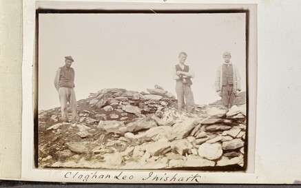 men standing at Clochán Leo on Inishark, Co. Galway