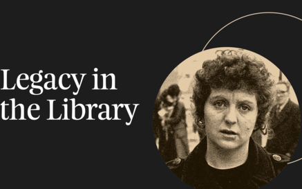 image of nell with legacy in the library heading