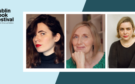 image Naoise Dolan, Anne Griffin and Ailbhe Malone with the dublin book festival logo