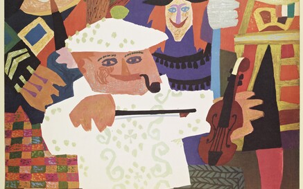 Tour Ireland England Scotland and Wales. Features various figures, collage style, including a man playing fiddle front and center.