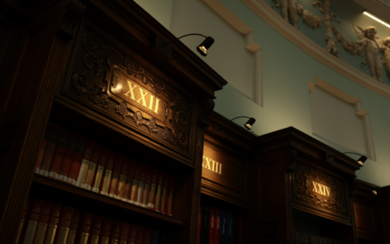 image of reading room at night time