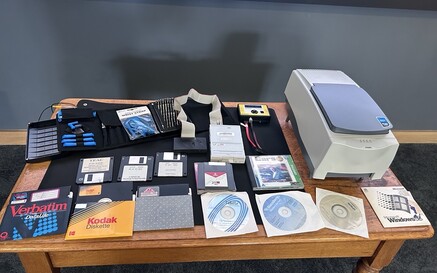 An assortment of floppy discs presented on a table