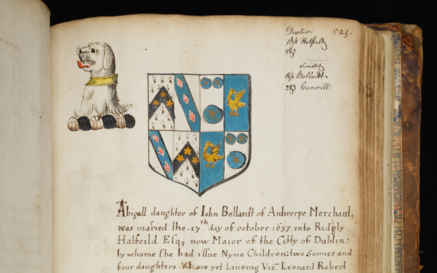 Funeral entry of Abigail Bollard whose father was a merchant of Antwerp NLI GO MS 70 f. 523r