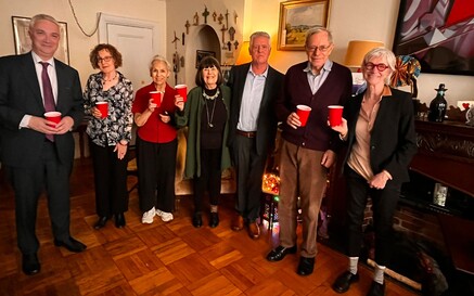 group photo: Consul General Gerald Angley, Mary Deady, Professor Lynn Garafola, Dr. Mary Pat Kelly, Professor Kevin Kenny, Professor Eric Foner.