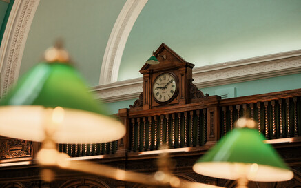 View of Reading Room lamps and clock.